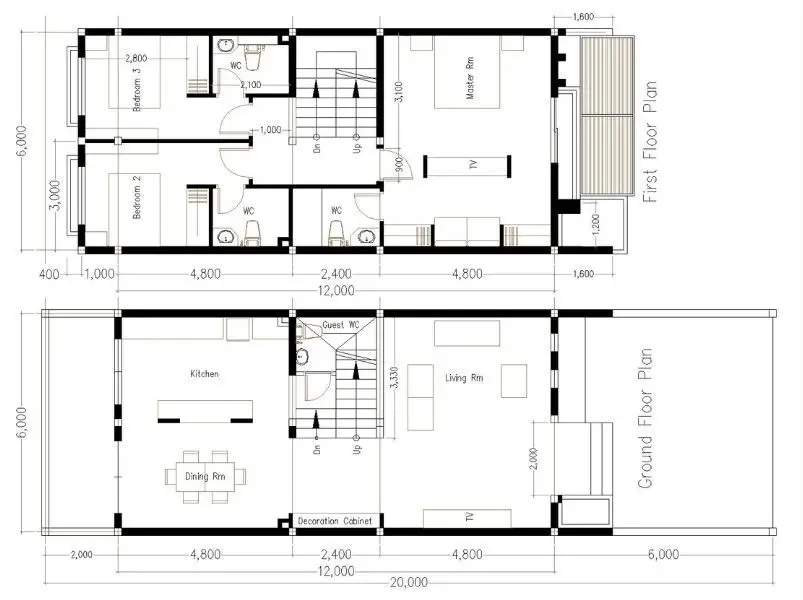 Denah Rumah Minimalis 6x12 Dua Lantai